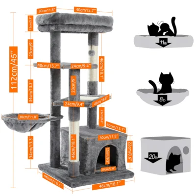 45 Inches Multi-Level Cat Tower with Sisal Covered Scratching Posts