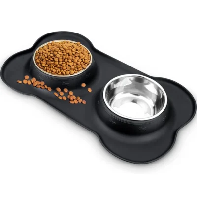 Dog Bowls, Double Dog and Cat Bowls with Anti-Overflow and Anti-Skid