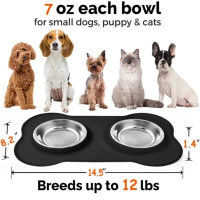 Dog Bowls, Double Dog and Cat Bowls with Anti-Overflow and Anti-Skid