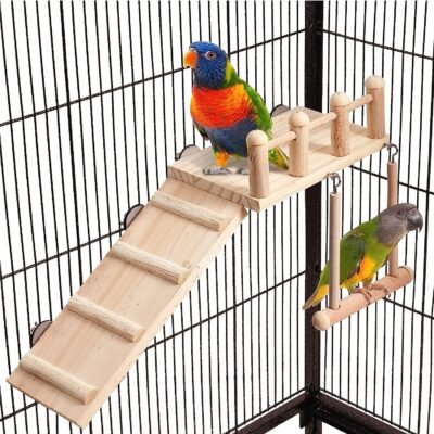 Bird Perches Platform Swing with Climbing Ladder, Parakeet Cage Accessories