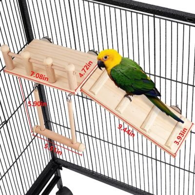 Bird Perches Platform Swing with Climbing Ladder, Parakeet Cage Accessories