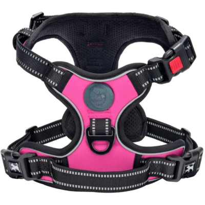 No Choke Reflective Dog Vest,Adjustable Soft Padded Pet Harness, Pink, M