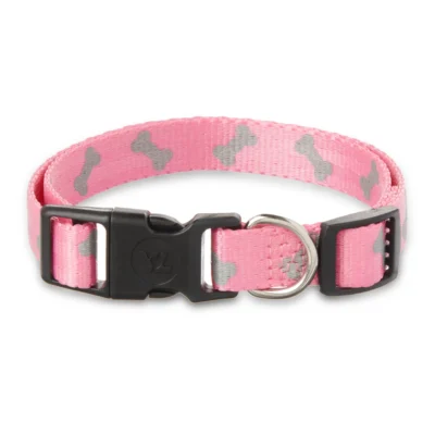 Reflective Polyester Adjustable Dog Collar, Pink, Medium