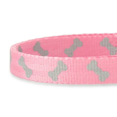 Reflective Polyester Adjustable Dog Collar, Pink, Medium