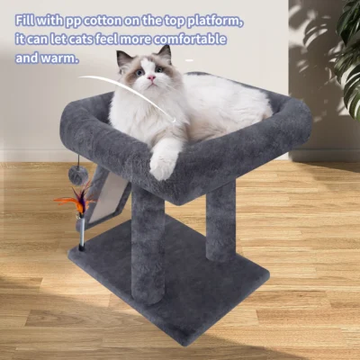 Cat Tree Tower with Scratching Board and Toy Balls, Grey