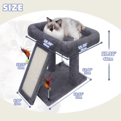 Cat Tree Tower with Scratching Board and Toy Balls, Grey